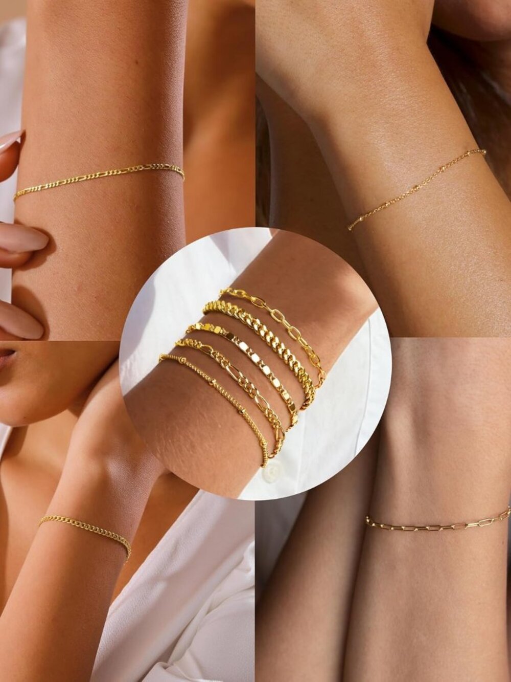 Gold Bracelets Set for Women Non Tarnish Trendy,14K Gold Plated Dainty Stackable - Picture 9 of 10